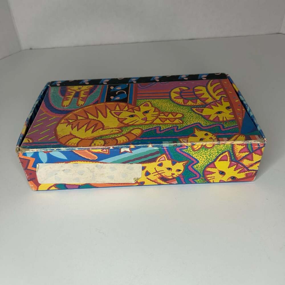 Vintage 1990s Colorful Abstract Cat Design Keepsake Storage Box